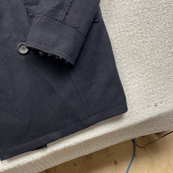 Guess Men’s XL Double Breasted Pea Coat Button-Up Black/Blue Reverse Stiches *** - Picture 5 of 16
